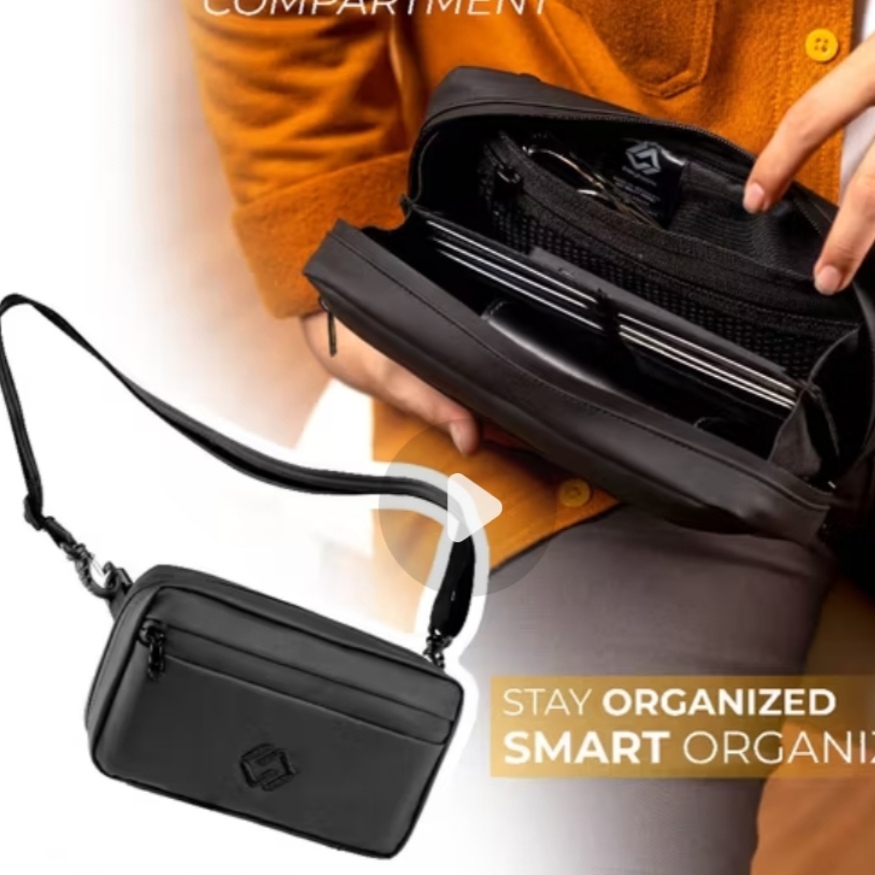 Handbag Pria Hitam Kulit Waterproof 3 Mode || Tas Selempang Pria Kulit Hitam Multifungsi