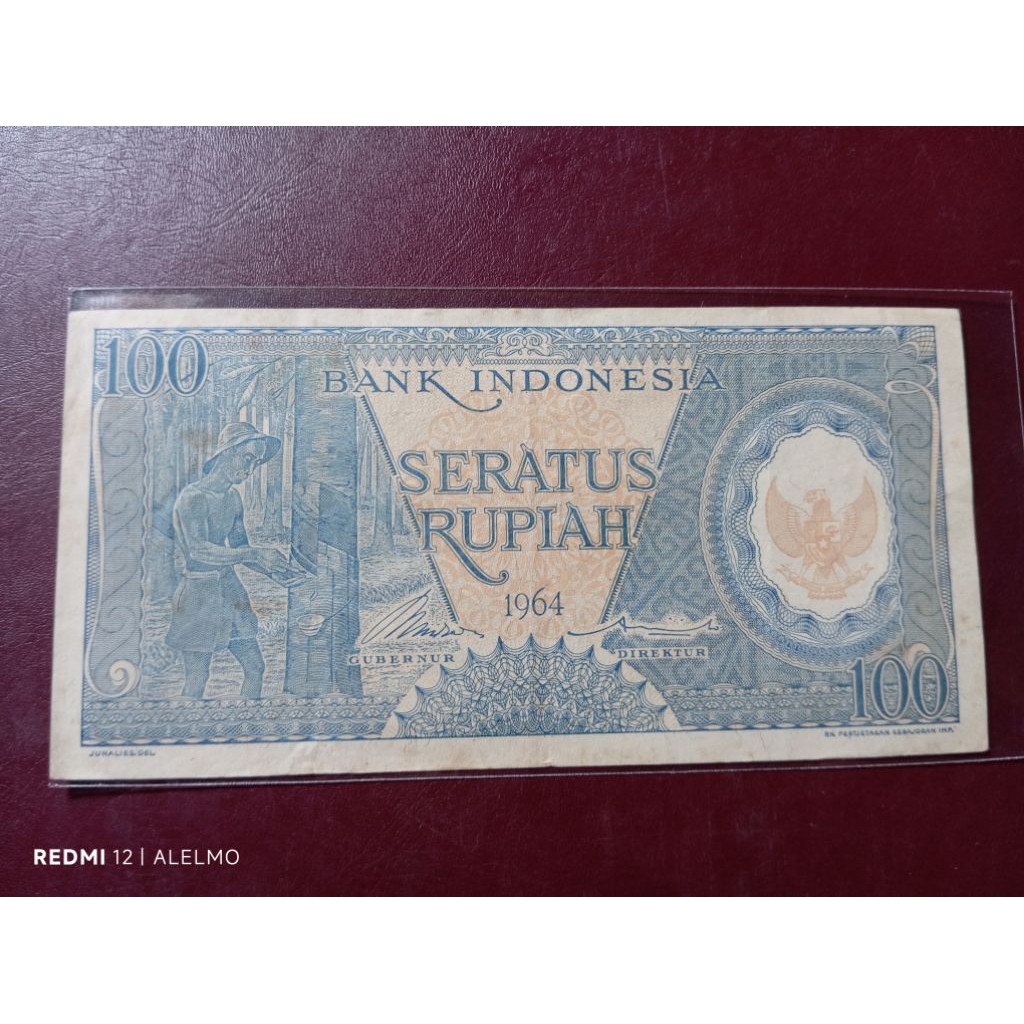 uang kertas 100 seri pekerja biru tahun 1964 bekas