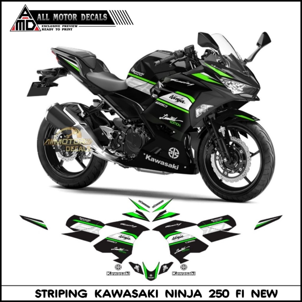 Stiker Motor Ninja 250 Fi Baru Livery Grafis ori / Striping Kawasaki Ninja Fi New