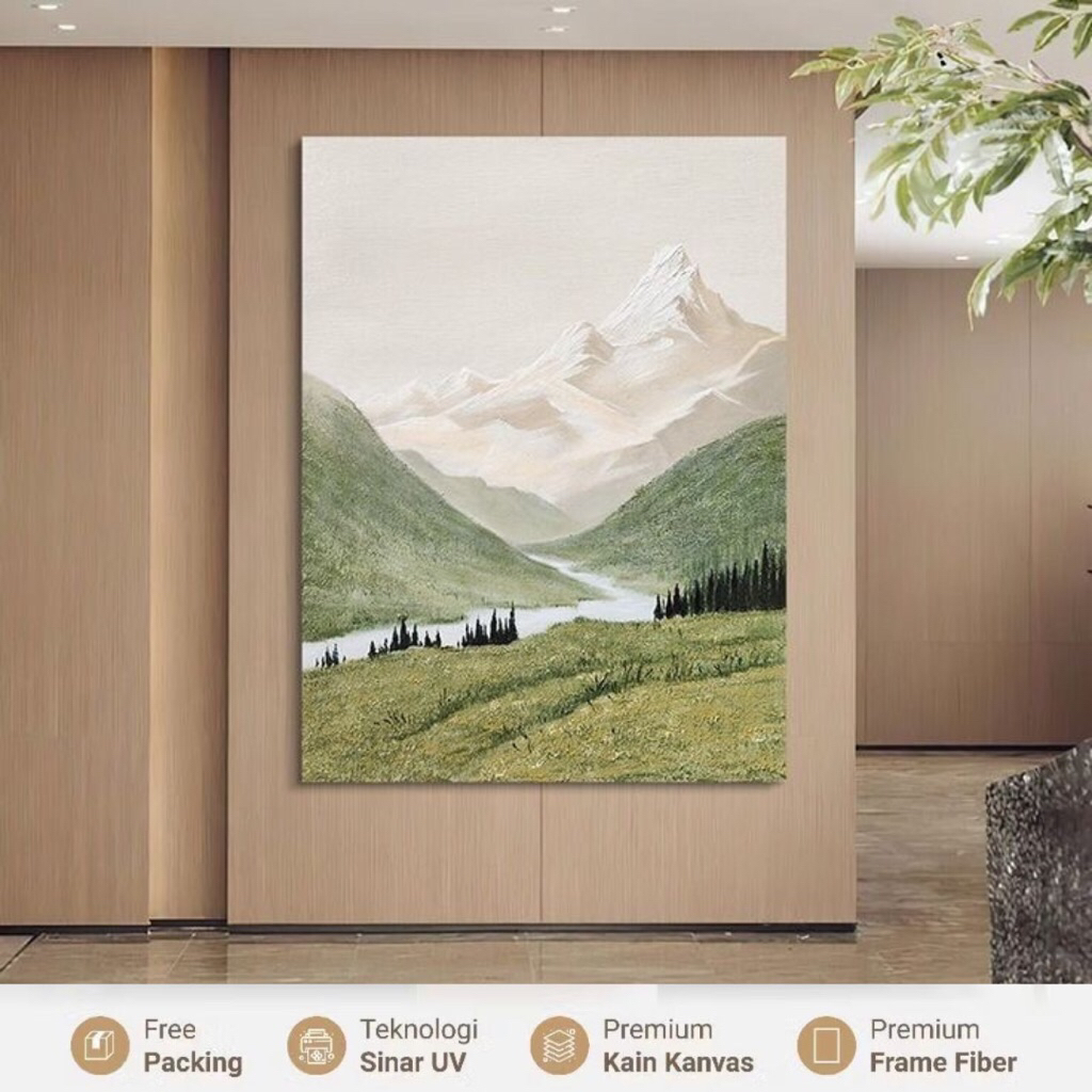 Lukisan Dinding Pegunungan Salju 3D | Dekorasi Ruang Tamu