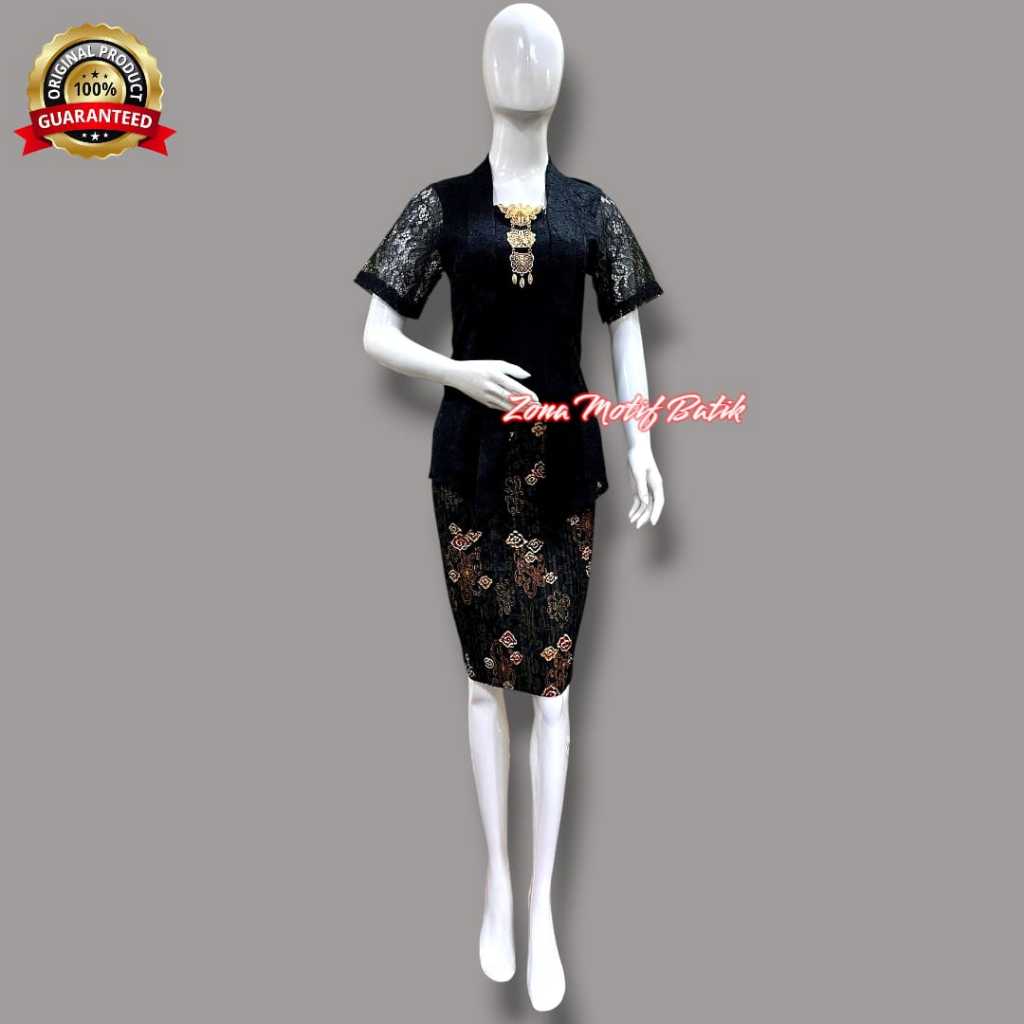 PROMO BAJU KEBAYA KUTUBARU BROKAT LENGAN PENDEK MIX ROK PLISKET PENDEK MINI MODERN