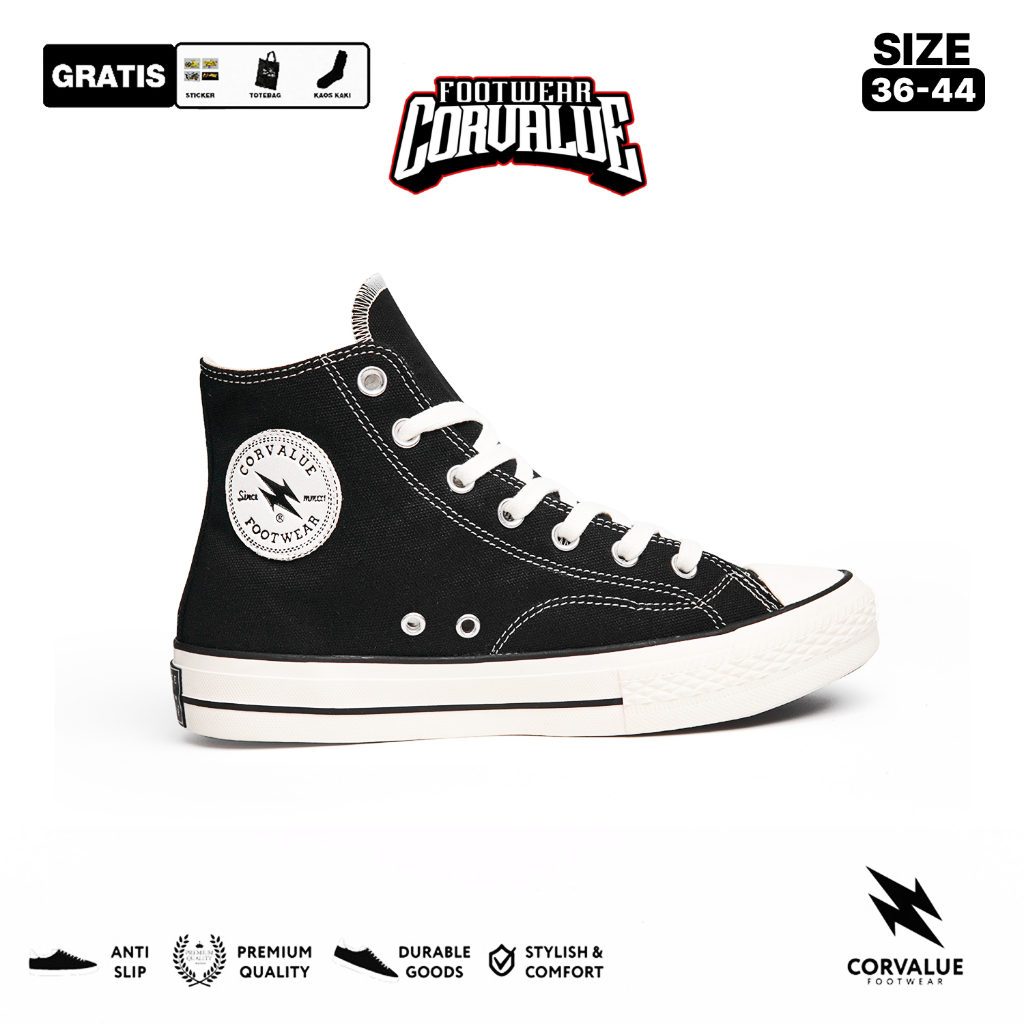 CORVALUE - Sepatu Sneaker Corvalue Footwear Pria Wanita 87s High Black White Original