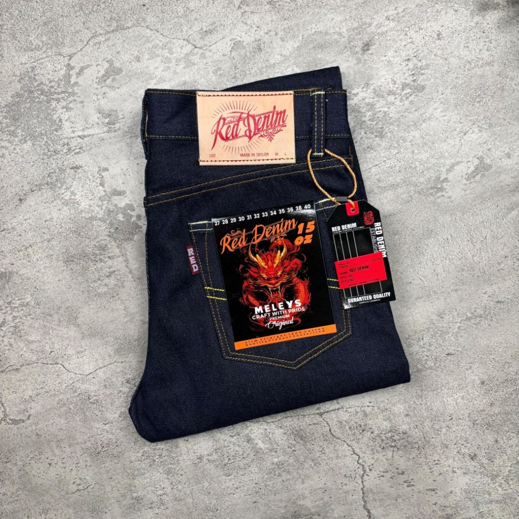 RED DENIM - BIG SIZE Sanforized Denim 15Oz Accent selvedge Original