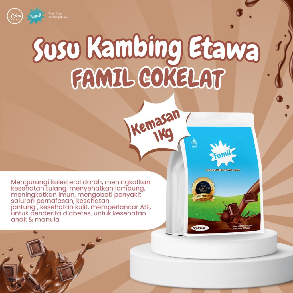 

Susu Kambing Etawa Bubuk Murni Rasa Cokelat 1000 gram / 1Kg Susu Etawa Famil Halal Aman Dikonsumsi Semua Usia Untuk Imun Tubuh