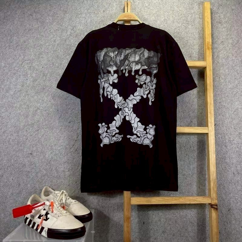 KAOS T-SHIRT VIRGIL ABLOH MELTED ARROW GREY ON BLACK