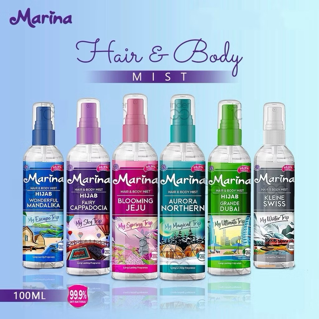Marina Hair & Body Mist Cologne 100ml - Hijab Edition 8 Hours Secret Paradise & Wisteria Garden Taha
