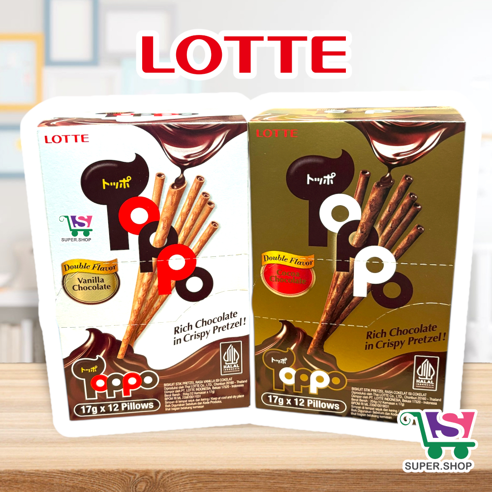 

Lotte TOPPO Vanilla / Cocoa Chocolate Pretzel Stick PACK (isi 12 bungkus)