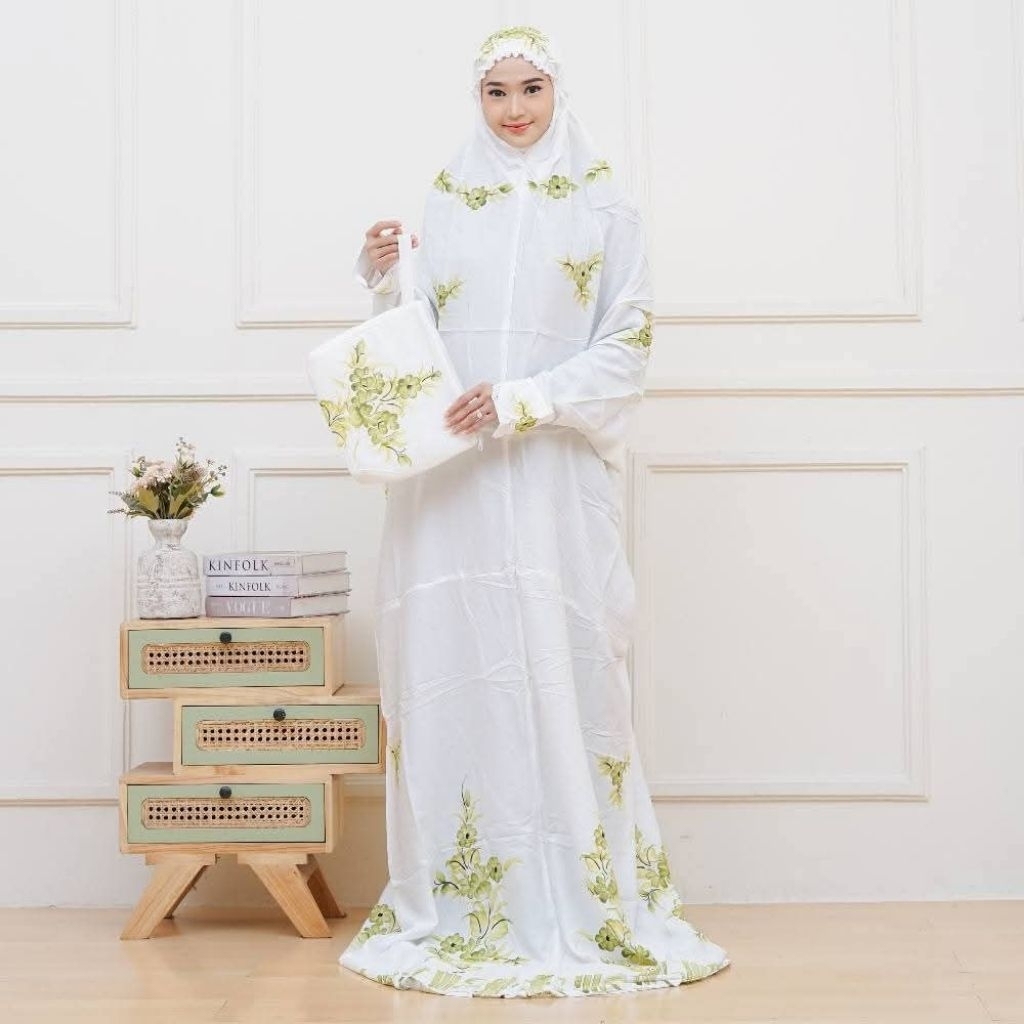 mukena dewasa mukena lajuran terusan mukenah rayon tebal adem nyaman putih renda mukena murah