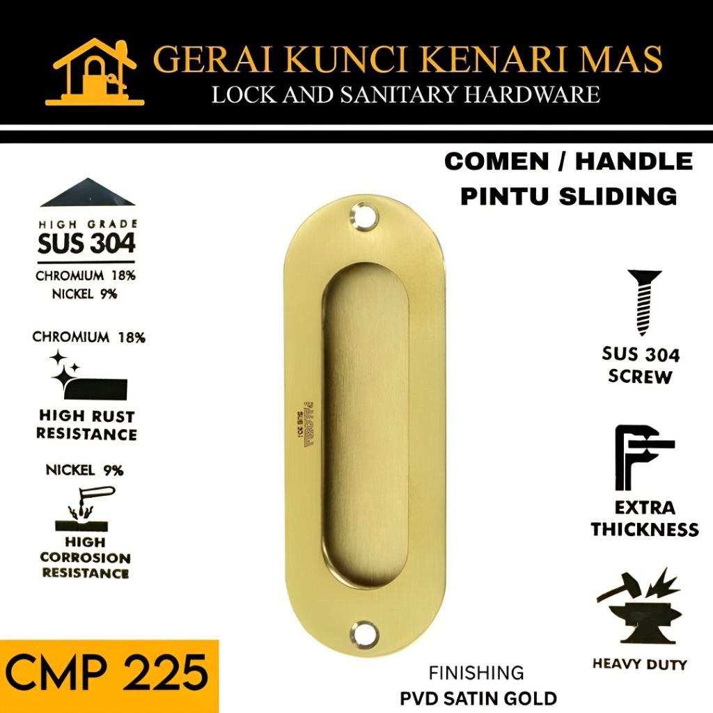 PALOMA CMP 225 Handle Tanam Pintu Sliding Geser Gagang Pintu Pegangan Kunci Comen Oval 15cm Stainles