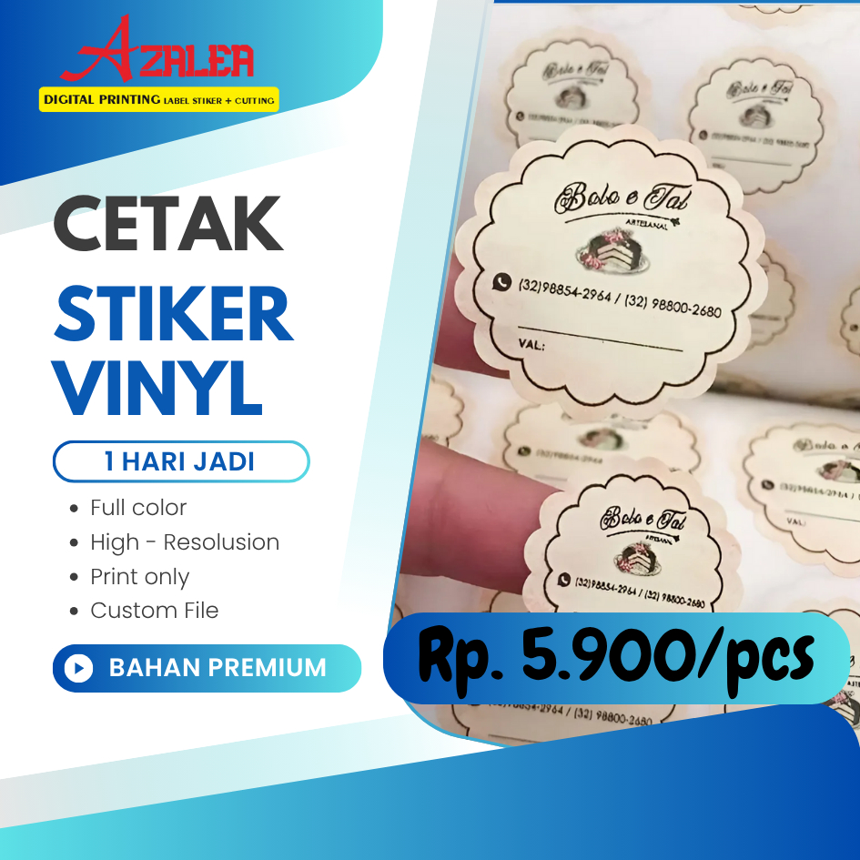 

Cetak Stiker Vynil A3+ Anti Air Untuk Label Makan & Minuman Custom Proses Expres