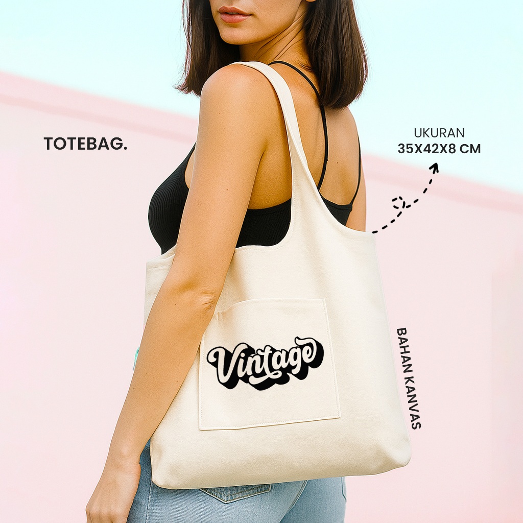 TOTE BAG KANVAS VINTAGE BAHAN KANVAS UKURAN BESAR - TAS KANVAS / TOTE BAG VINTAGE / TAS WANITA
