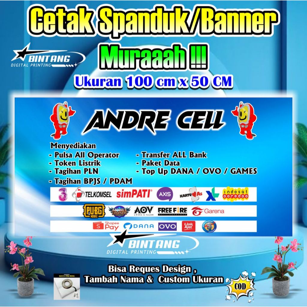 Spanduk Banner Counter Pulsa / Banner Toko Ukuran 100 cm x 50 cm