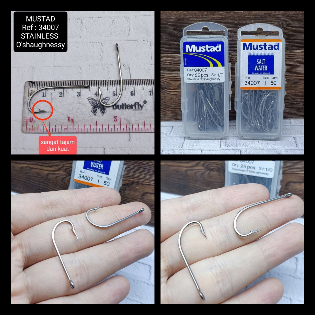 MUSTAD STAINLESS HOOK 34007 SIZE 1/0 & SIZE 1 KAIL PANCING MUSTAD KAIL PANCING STAINLESS KAIL MUSTAD