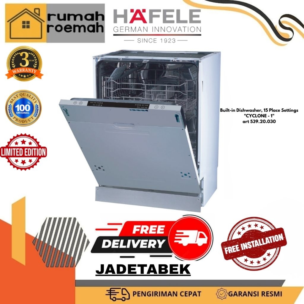 Mesin Cuci Piring Hafele 539.20.030 Built-In Stainless Steel 15 Tempat Pengaturan