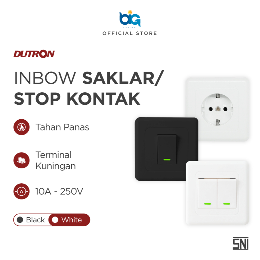 DUTRON Saklar Stop Kontak Listrik Inbow Putih/Hitam