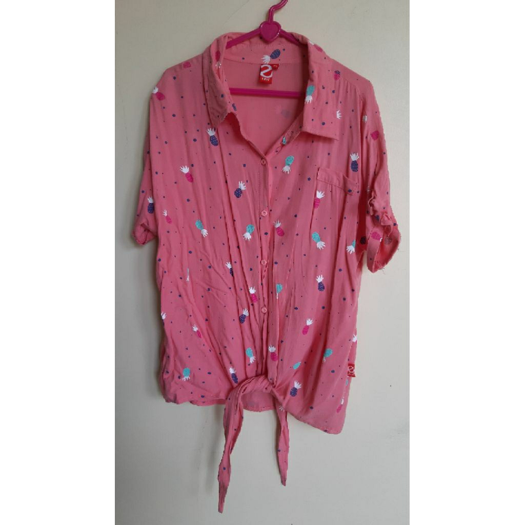 Baju Kemeja Wanita Cewe Pink Lucu Ukuran XL (Preloved/Bekas)