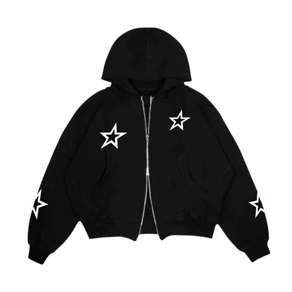 Sweater Zipper Hoodie Boxy Oversize Circle Star Doubel Zip High Quality Fleece Premium Unisex