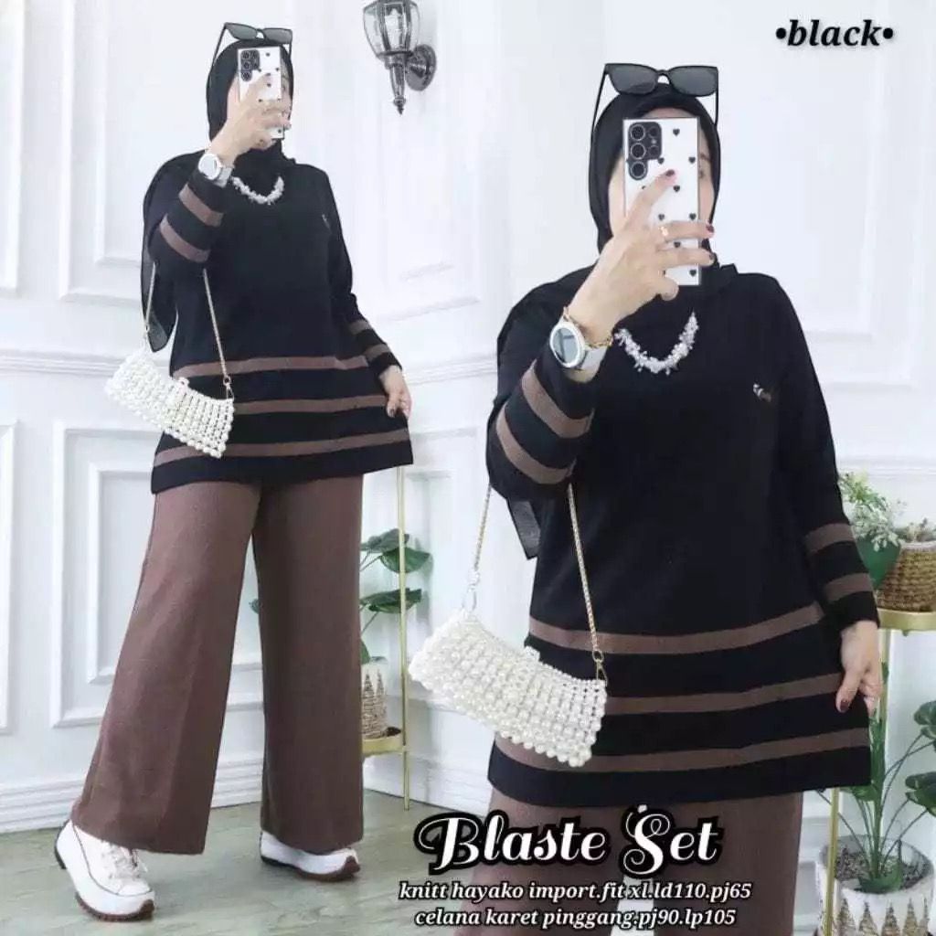 BLASTE Set polos crinkle airflow LD 110 // Setelan wanita kombinasi // one set wanita