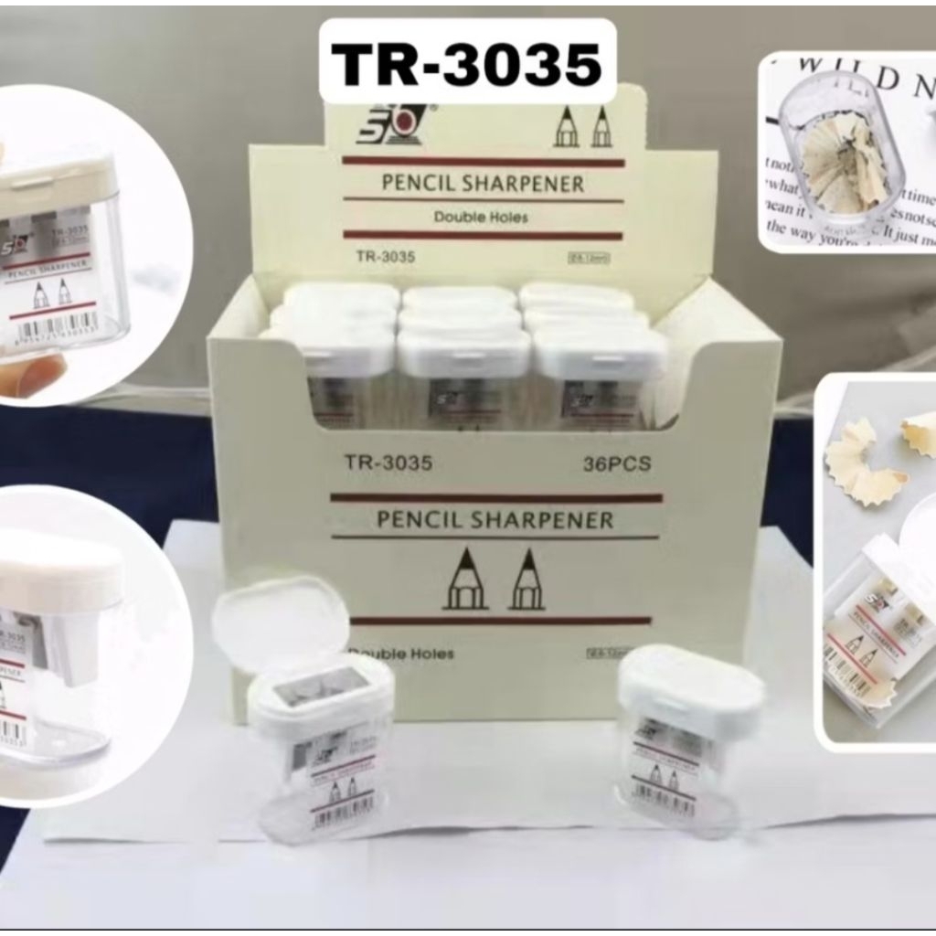 

Rautan putih 2 lubang TR-3035 ( 1 pcs) / Serutan TR-3035 per pcs / Sharpener pensil / Peruncing pensil
