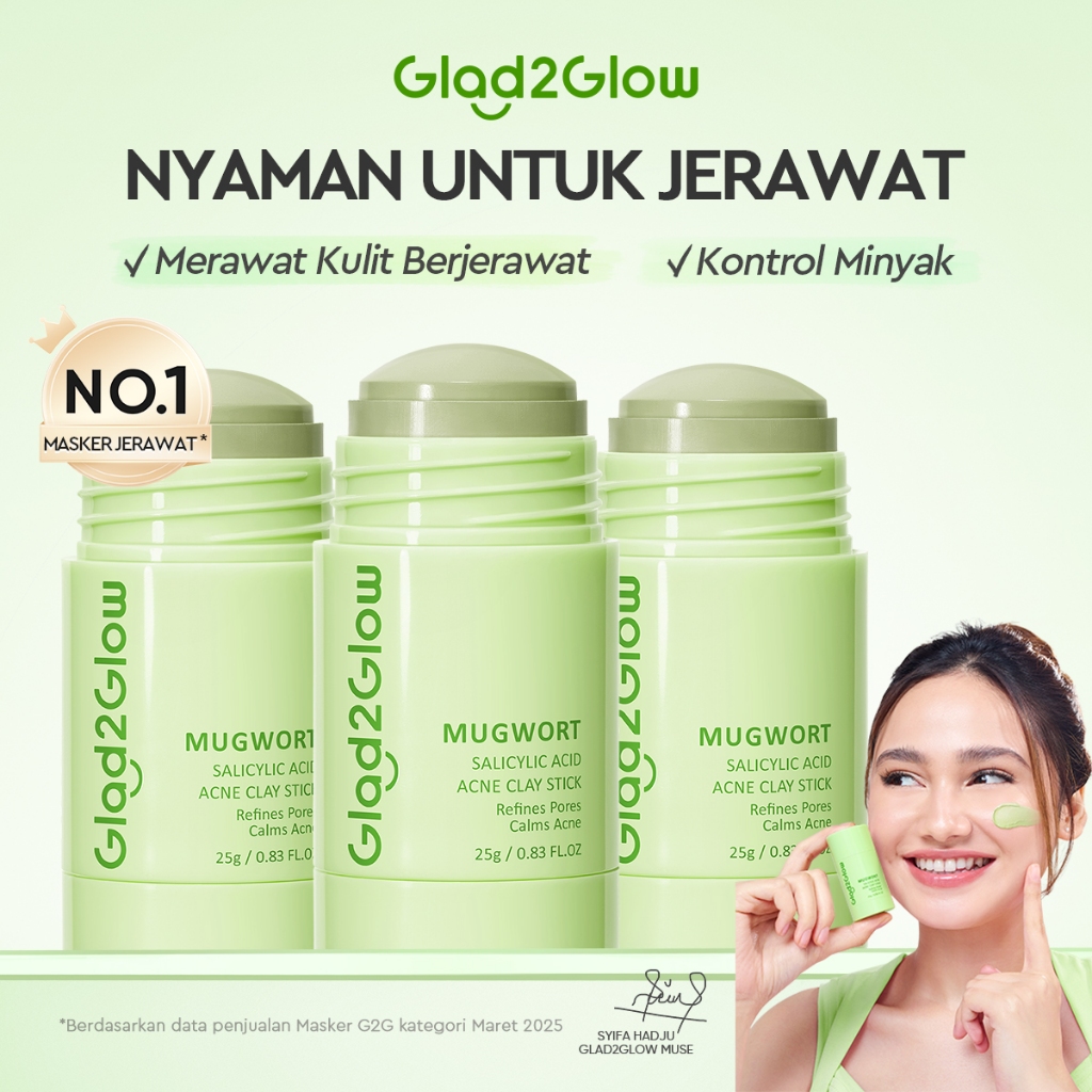 Glad2Glow Mugwort Salicylic Acid Acne Clay Stick Masker Wajah Masker Jerawat Masker Acne Masker Stic