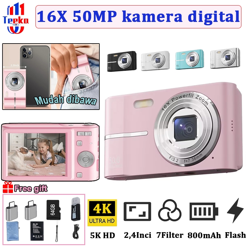 eatbull - TEEKA [M03] 4K Mini Kamera Digital 50MP 16X Digital Zoom Digicam Kamera Pocket 4K Kamera /