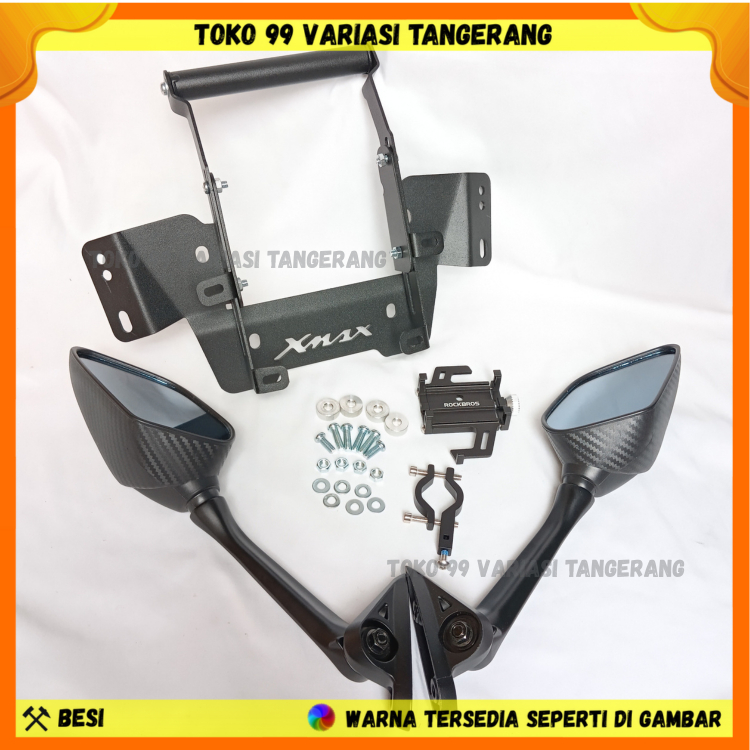 PAKET BREKET SERVO SERPO SPION MODEL NINJA DAN HOLDER HP ALUMUNIUM V2 MOTOR XMAX-250/300 TERBARU