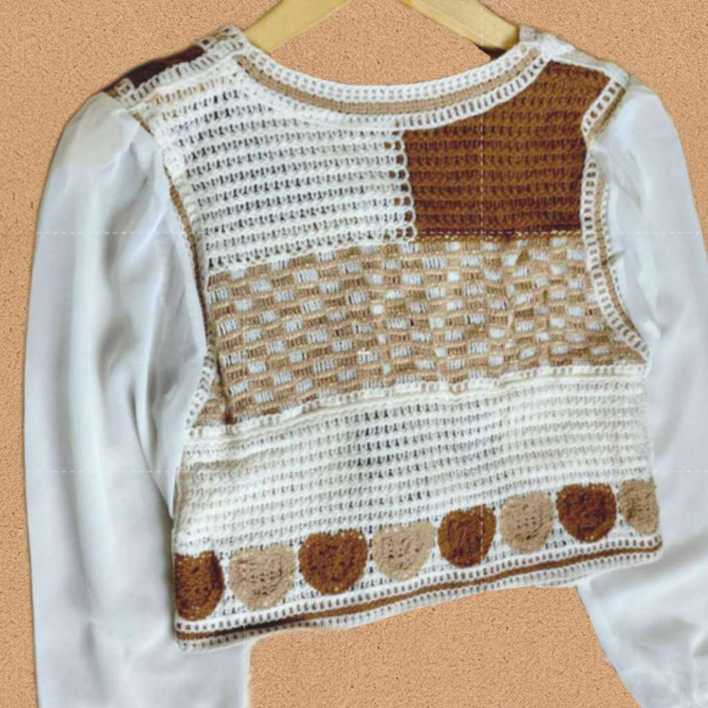 Rompi Rajut Kotak-Kotak Motif Polkadot Lengan Panjang Vintage Korea