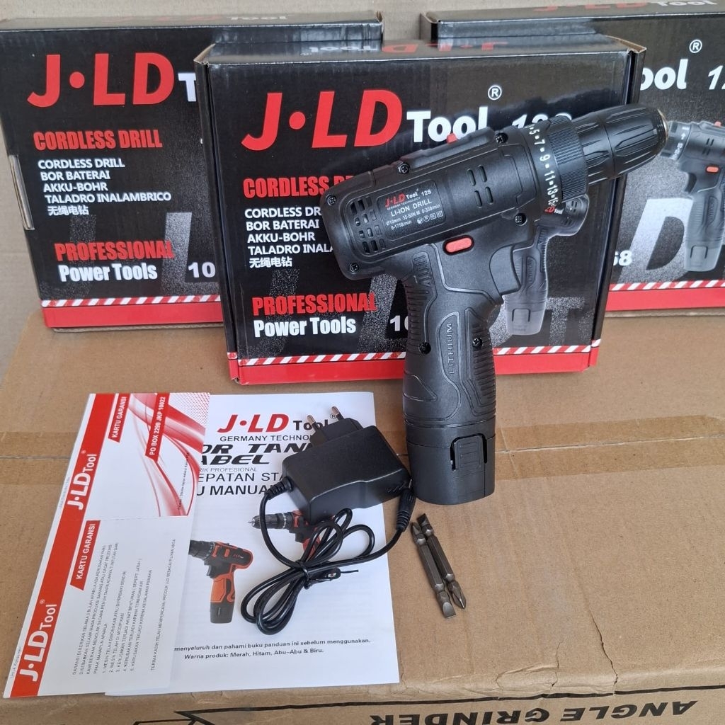 JLD 12Vf Mesin Bor Baterai Murah Berkualitas Jld Bor Case 1 Batre Fullset Portable 25+1 Cordless Dri