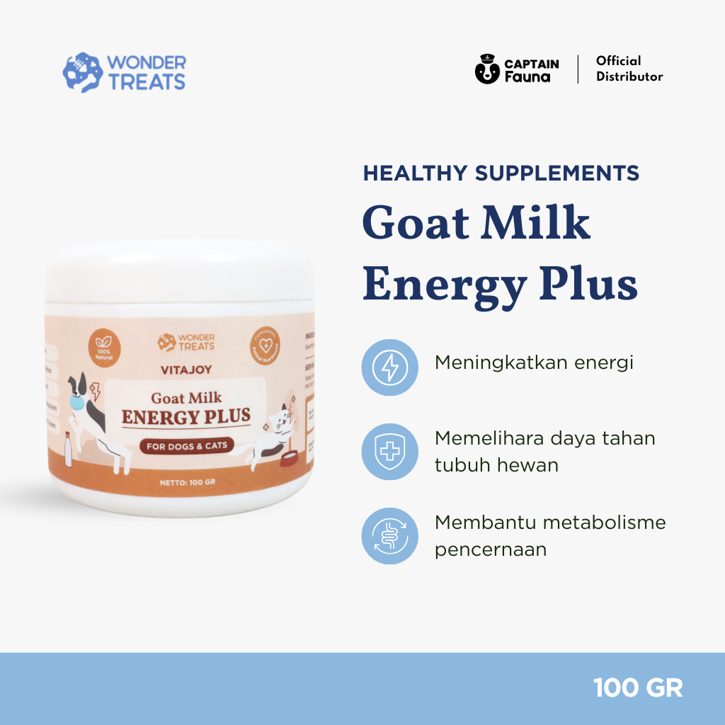 Wonder Treats Goat Milk Powder Susu Kambing Bubuk Kucing Anjing Vitajoy Energy Plus 100g