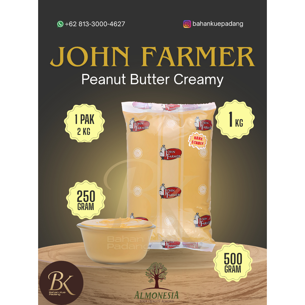 

John Farmer Peanut Butter Creamy – Selai Kacang Halus & Lezat Kemasan Pabrik 2 Kg/ Repack /1 Kg / 500 gr