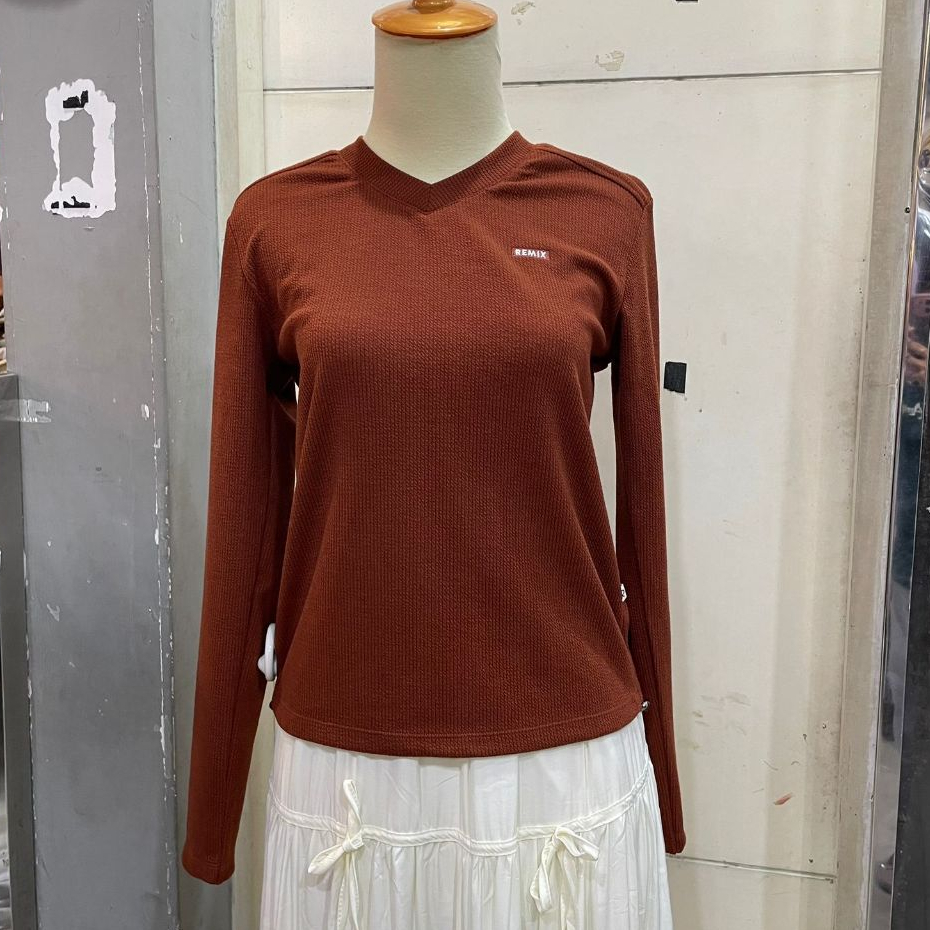 Remix Kaos Wanita Kasual Knit RIFC300J Lengan Panjang Original