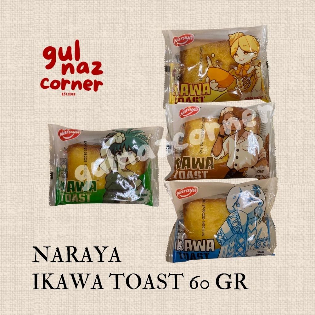 

[ FREE PACKING ] NARAYA IKAWA TOAST 60 GR | SRIKAYA PANDAN VANILA COKELAT CREAM CHEESE