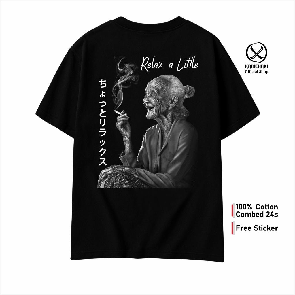 KAMEHAKI Kaos Distro RELAX NENEK SEBAT Santuy Baju Nyeleneh Lucu Pria Wanita Cotton Combed 24s PREMI