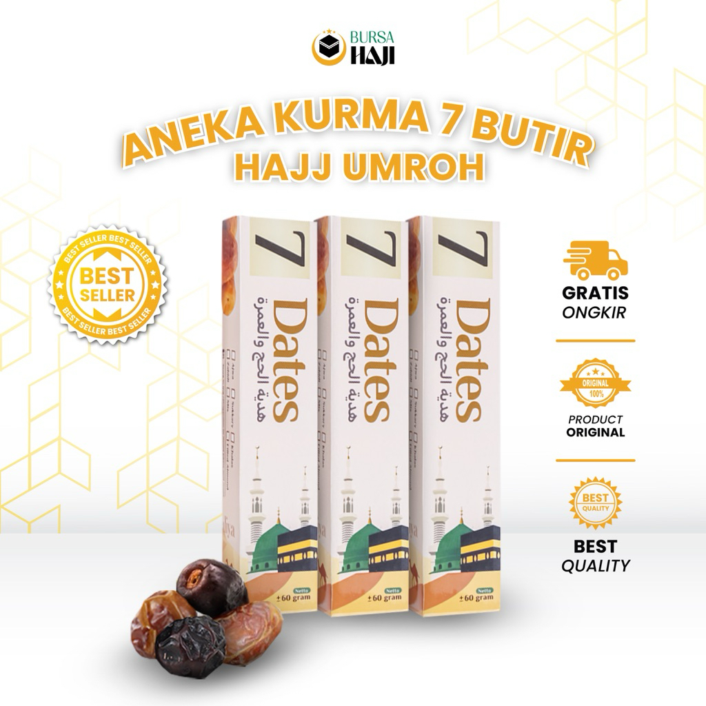 

Souvenir Snack Haji Umroh Oleh-Oleh Aneka Kurma 7 Butir Kemasan Spesial Haji Dan Umroh Ekslusif Gift Paket Hampers Sukari Ajwa