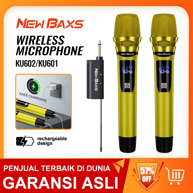 NEW BAXS Mic wireless 2 mic murah KU601/KU602 Mikrofon Isi Ulang，Mic karaoke tanpa kabel,Mic karaoke