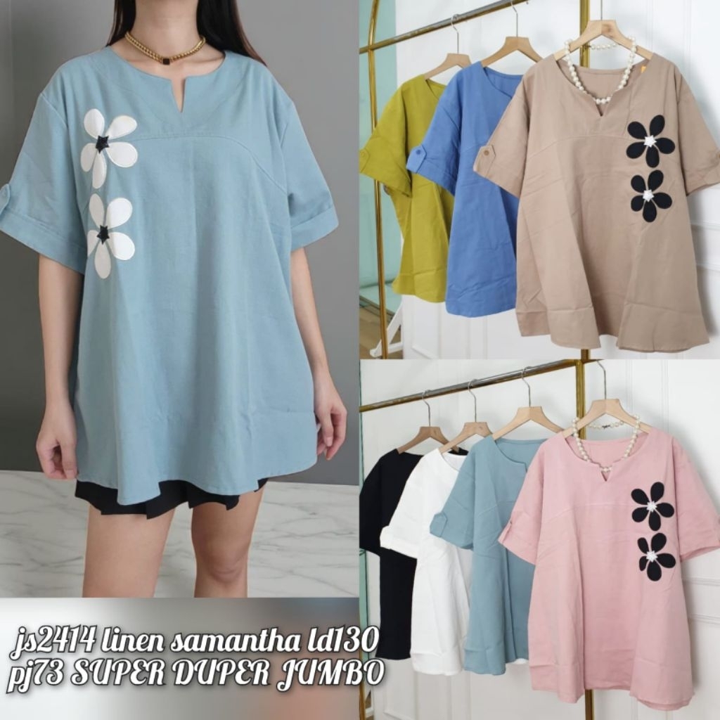 Atasan / blus katun linen wanita jumbo (10173)