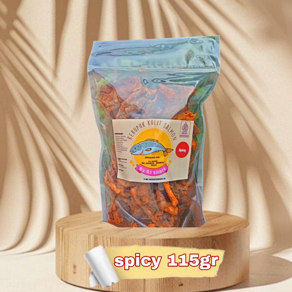 

Keripik Kulit Ikan Salmon Spicy Kemasan Pouch 115gr