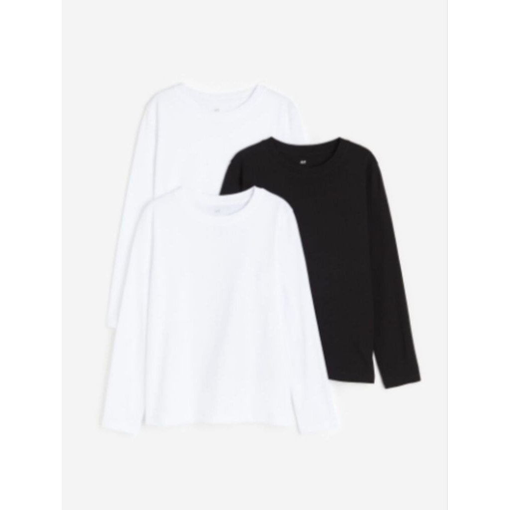 hnm 2 pcs baju atasan kaos lengan panjang putih & hitam polos anak laki - laki perempuan unisex size