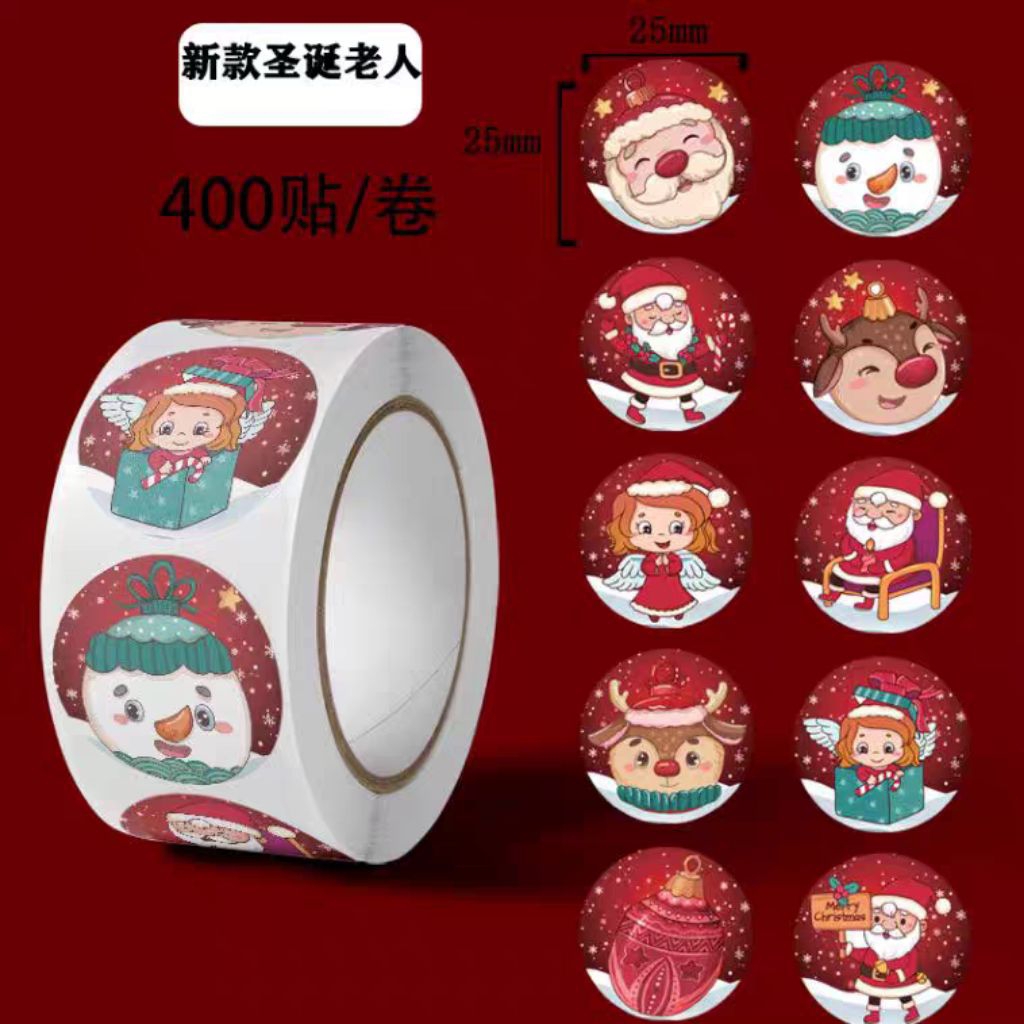 

Stiker Natal/Stiker Label Natal Stiker kotak Mika /kotak kue /Christmas bag,.(per Roll)