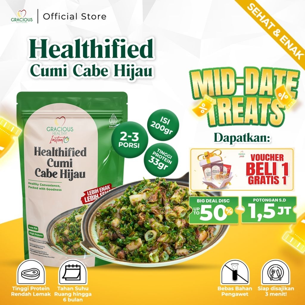 

PAGAMART GRACIOUS HEALTHIFIED CUMI CABE HIJAU - PROTEIN 33GR (MAKANAN INSTANT SEHAT SIAP SAJI)