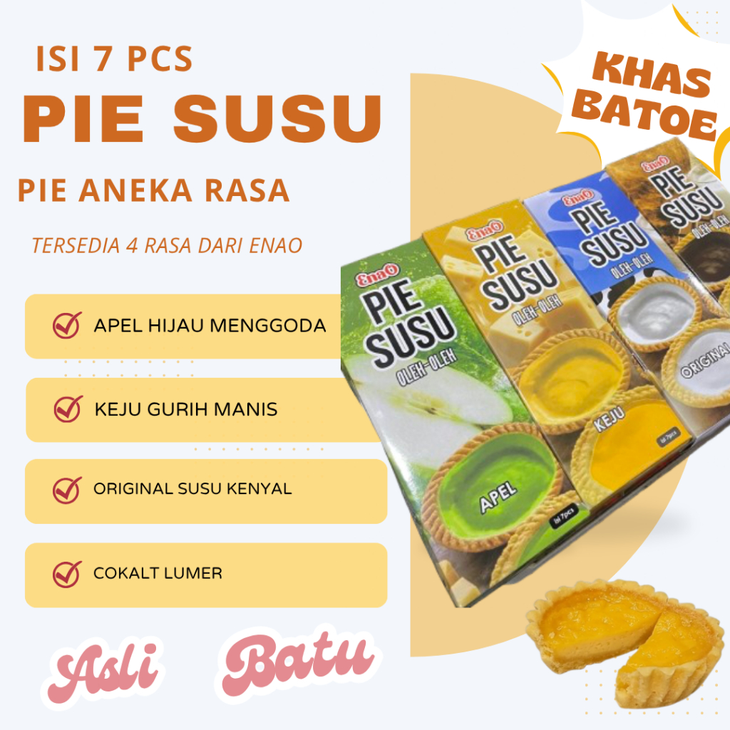 

Pie Susu Enao isi 7 Pcs Oleh Oleh malang Jajanan Pie Susu Keju pie Susu Apel Pie Apel Ready Camilan Khas Batu