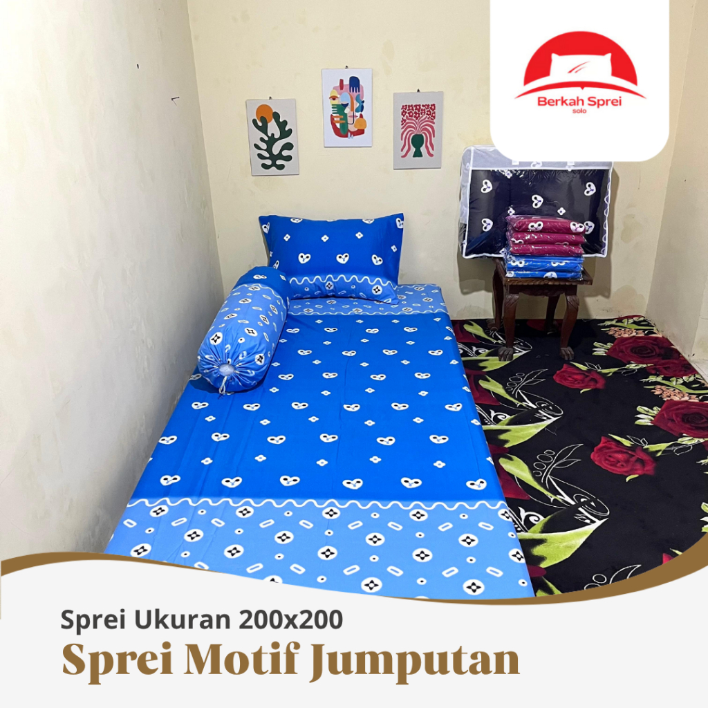 Sprei 200x200 Jumbo Motif Bunga Jumputan| Karet Sudut Tinggi 20cm | Tanpa Sarban & Sargul