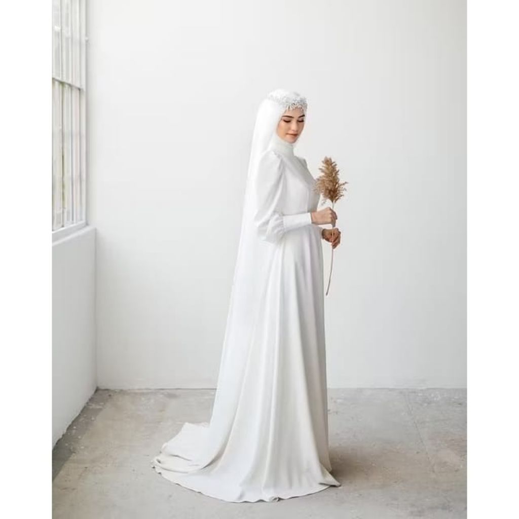 Wedding Dress putih ARABELLA 1 set Gaun pernikahan akad prewedding FREE tile veil jilbab dan mahkota