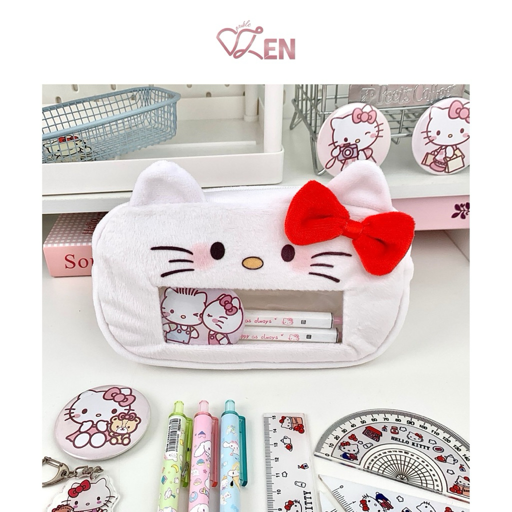 

double.zen ಇ.Hello Kitty White Pencil Case (Tepak Kotak Tempat Penyimpanan Pensil lucu tas sekolah stationary storage bag)