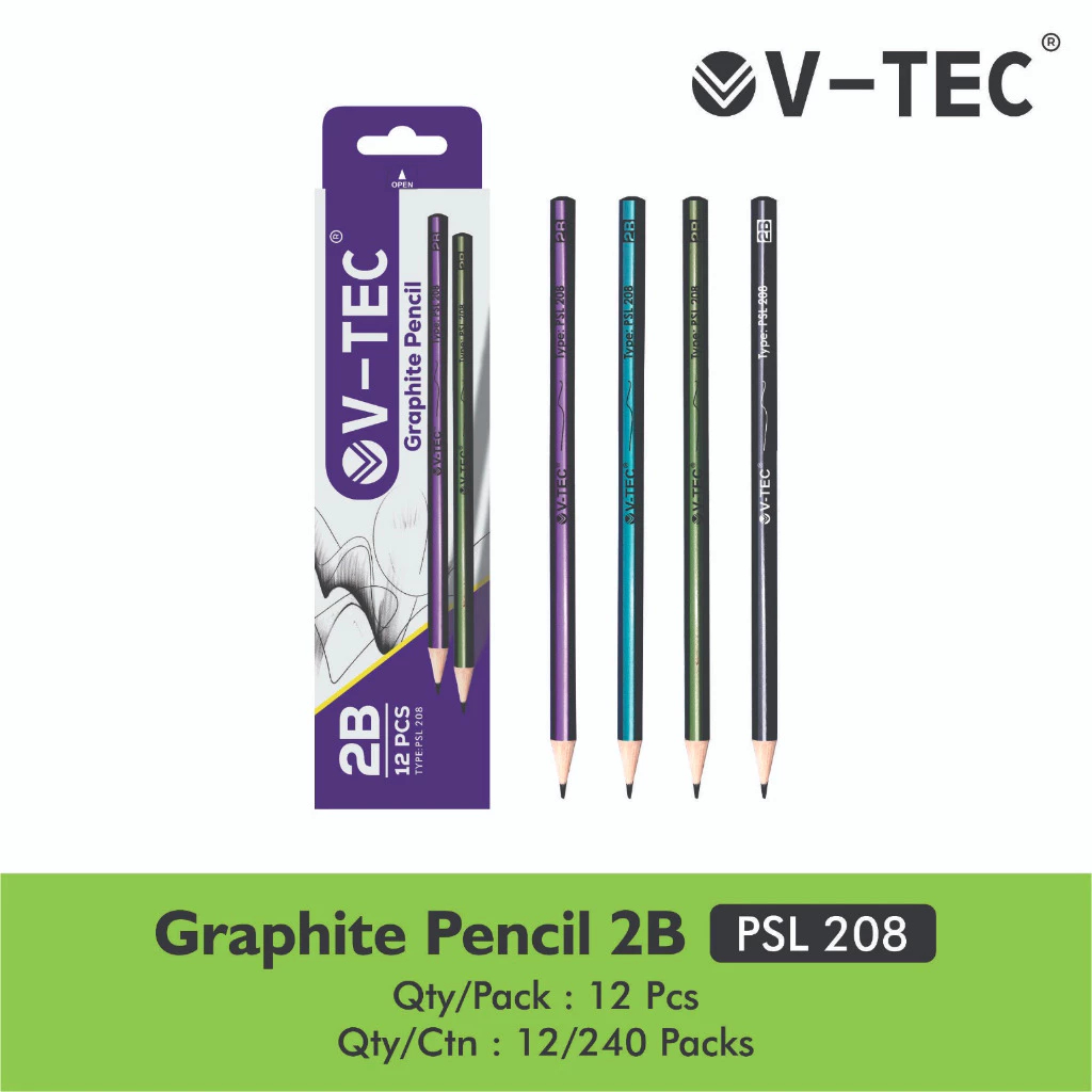 

V-TEC Graphite Pencil 2B PSL-208 Isi 12PCS