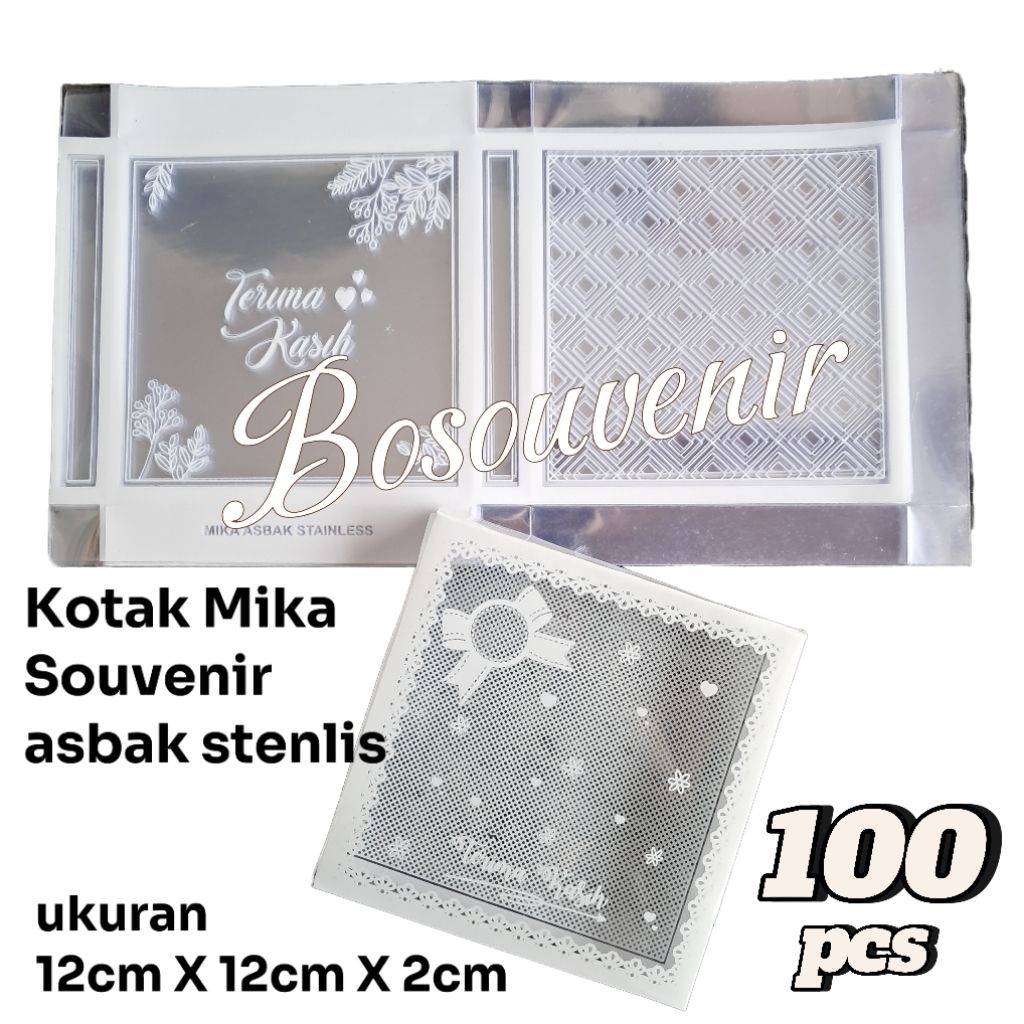 

isi 100 Kotak Mika Souvenir Motif untuk kemas Asbak stainless ceper