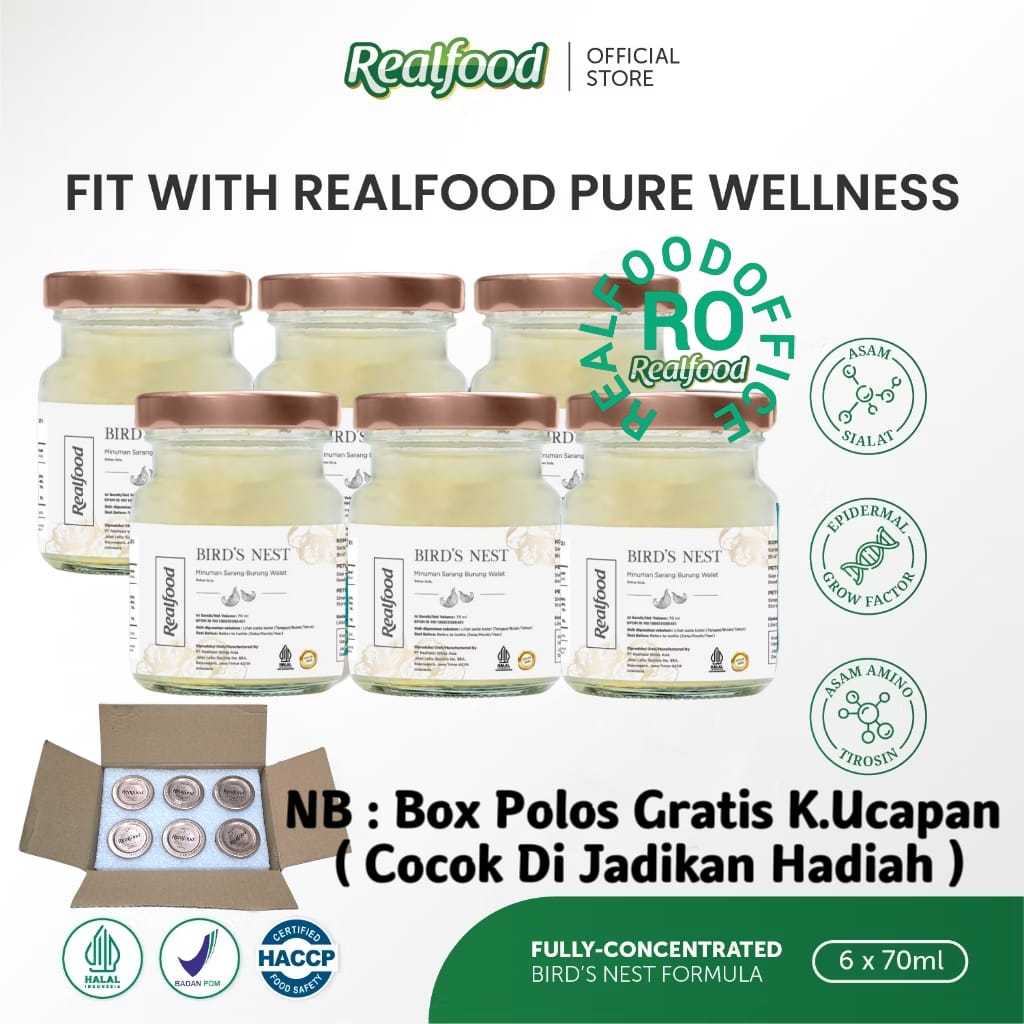 

Realfood Pure Wellness 6 Botol Box Polos ( Minuman Sarang Burung Walet ) RO