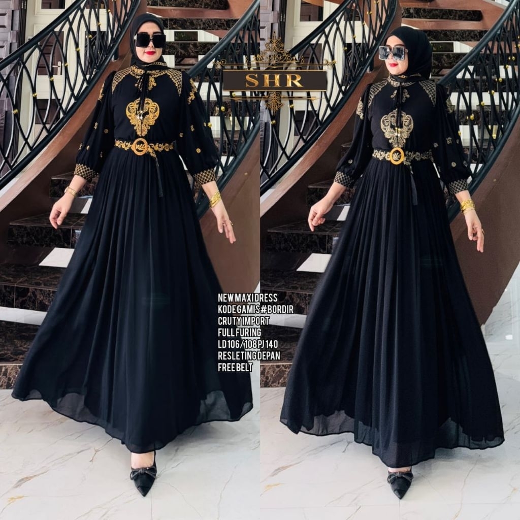 SHR NEW ORI 100% DRESS MAXI gamis bordir ceruty syahira