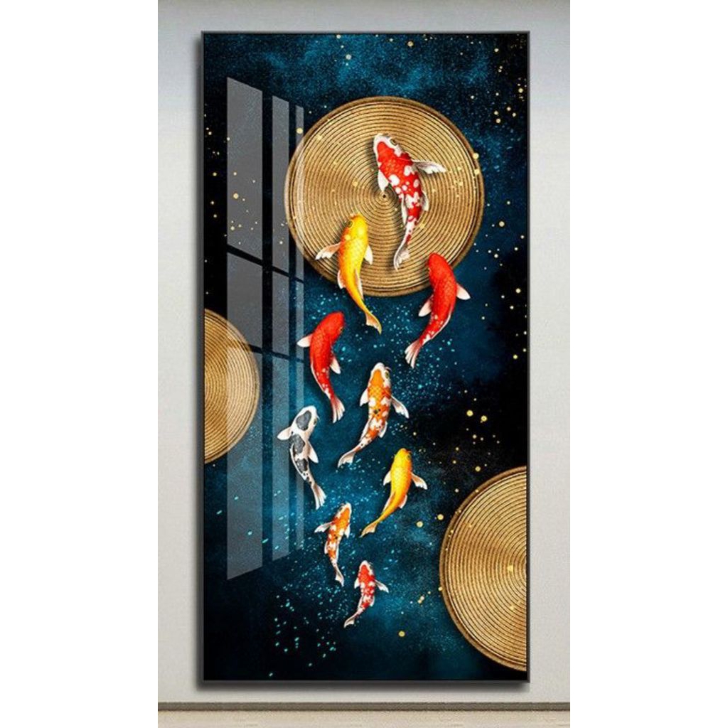 hiasan dinding lukisan ikan koi fengsui minimalis aesthetic modern art
