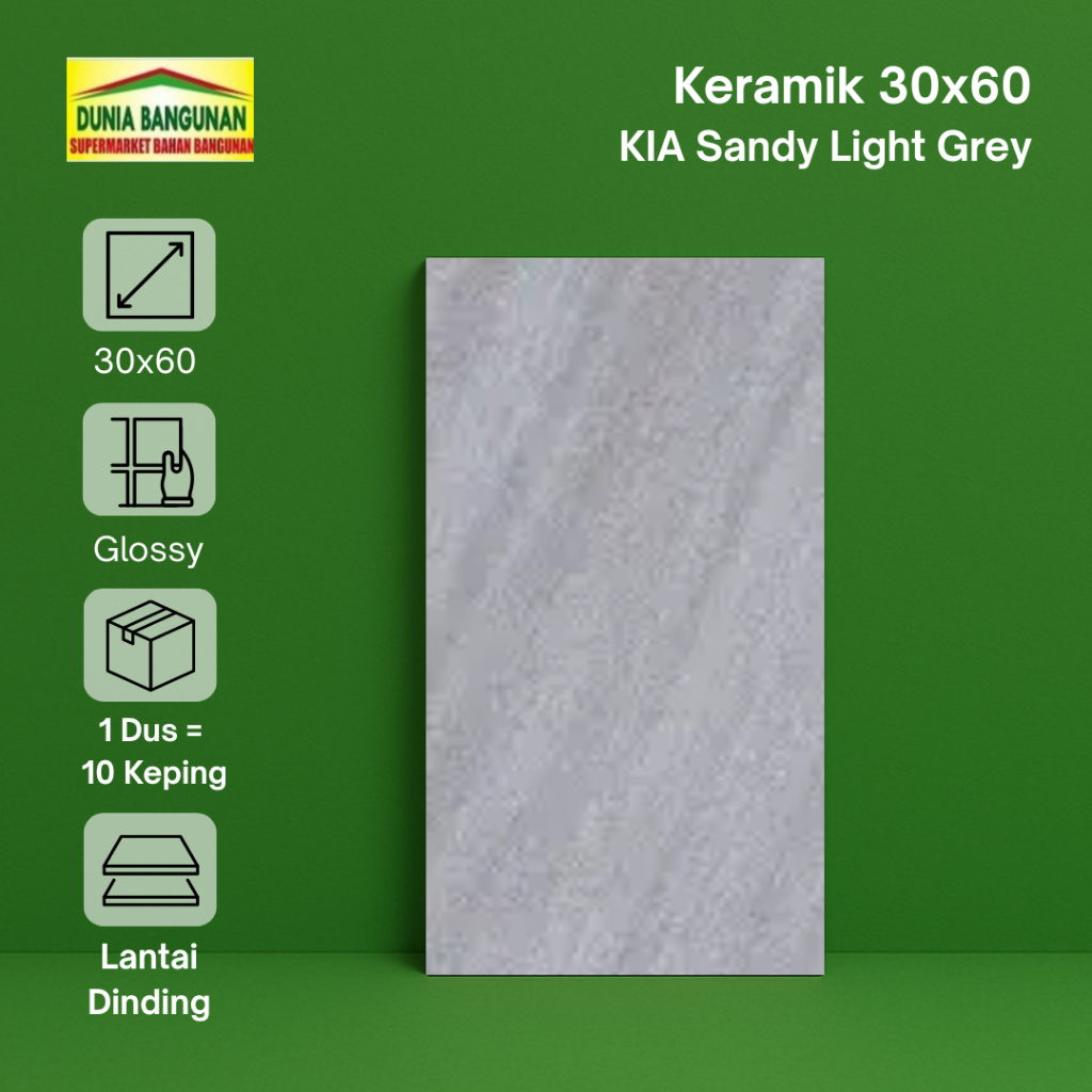 Keramik 30x60 KIA Sandy Light Grey Keramik Dinding Cutting Glossy / Keramik Dinding Kamar Mandi / Ke